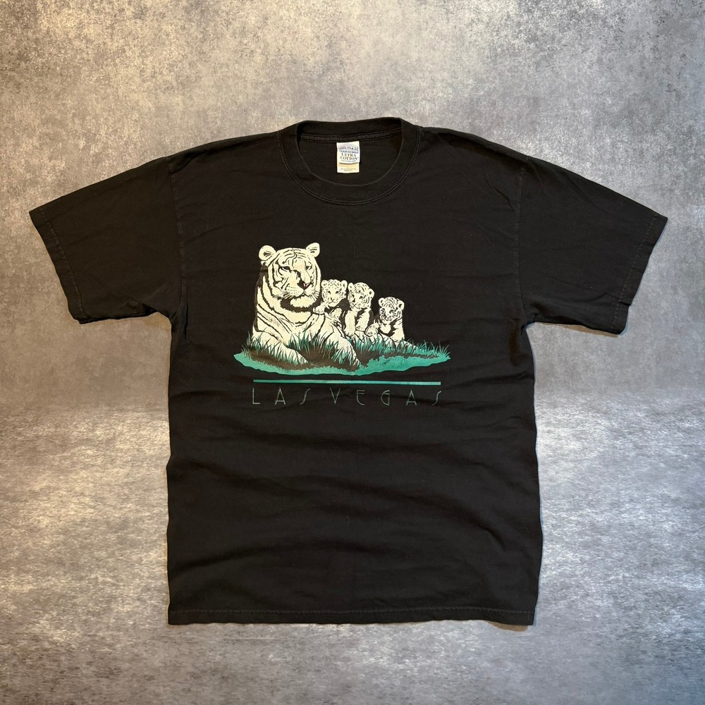 VTG Las Vegas White Tiger Cubs Graphic T-Shirt Mens Large‎ Black Cotton